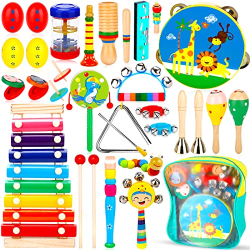 HYOJCWU 33PCS Instruments de Musique pour Enfants, Instrument de Musique